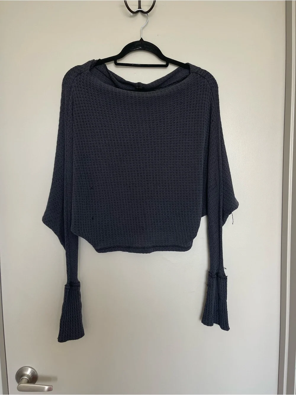 Free People Black Waffle-Knit Scoop Neck Sweater